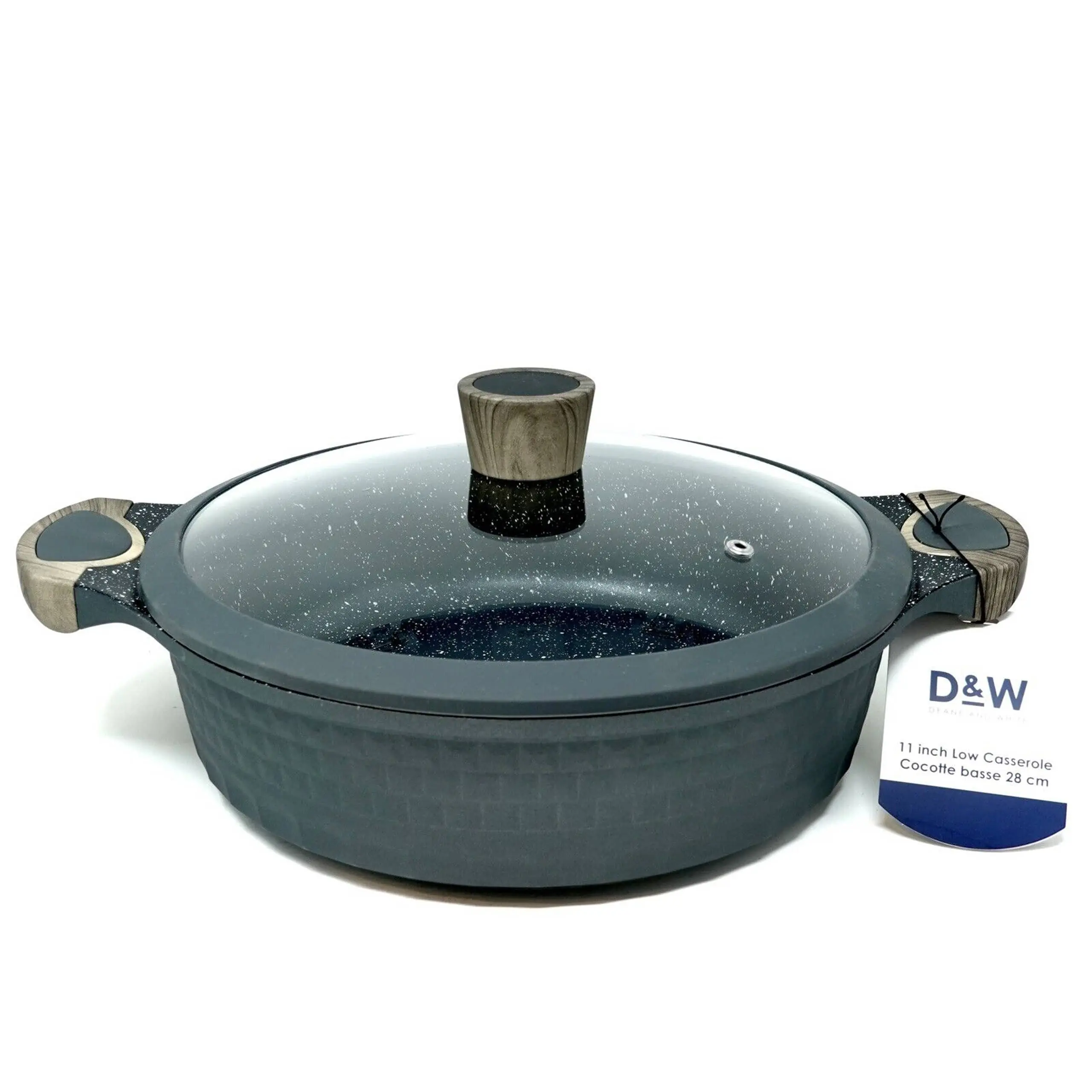 D&W Pot Casserole With Glass Lid, Deane&White Premium Cookware , 9.5” Inch  Black